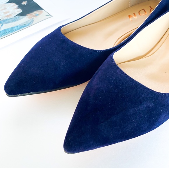YDN Navy Pointed Toe Flats Office Slip On Shoes - Picture 5 of 8